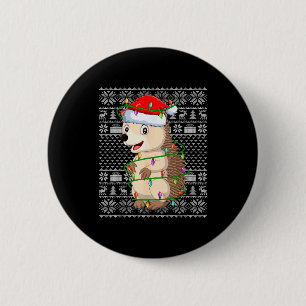 Hedgehog Christmas Lights Ugly Sweater Funny Santa 6 Cm Round Badge