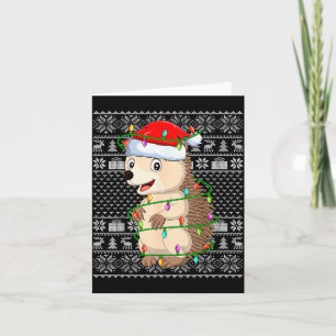 Hedgehog Christmas Lights Ugly Sweater Funny Santa Card