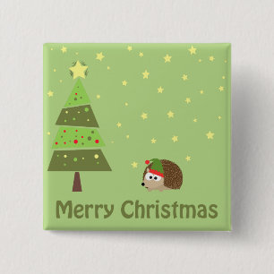 Hedgehog Christmas Scene 15 Cm Square Badge