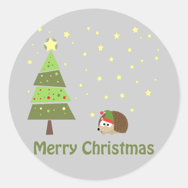 Hedgehog Christmas Scene Classic Round Sticker (Front)