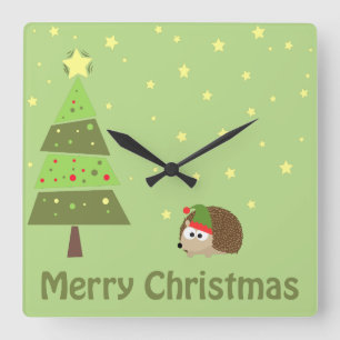 Hedgehog Christmas Scene Square Wall Clock