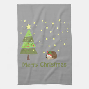 Hedgehog Christmas Scene Tea Towel