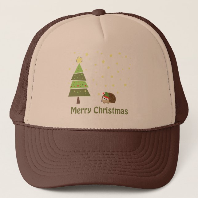 Hedgehog Christmas Scene Trucker Hat (Front)