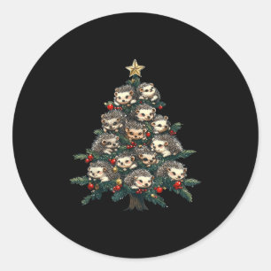 Hedgehog Christmas Tree Funny Hedgehog Xmas  Classic Round Sticker