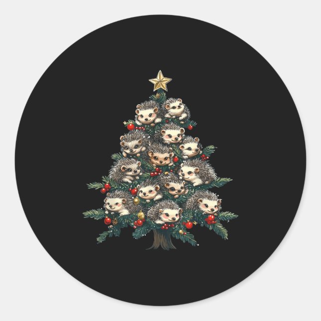 Hedgehog Christmas Tree Funny Hedgehog Xmas  Classic Round Sticker (Front)