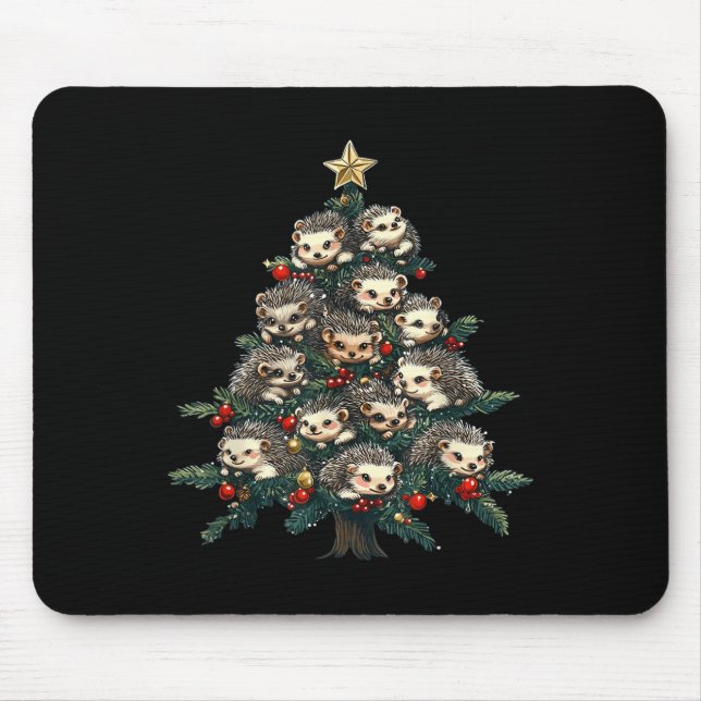 Hedgehog Christmas Tree Funny Hedgehog Xmas  Mouse Pad (Front)
