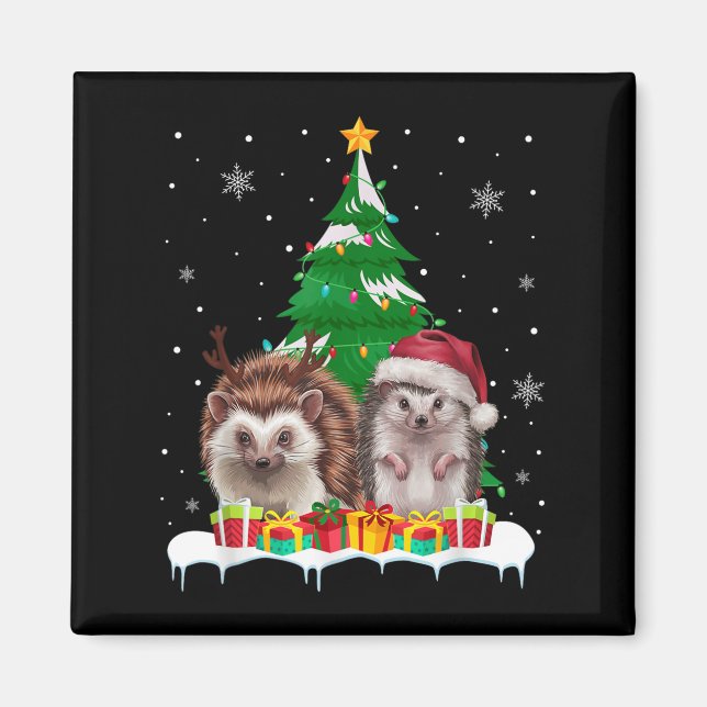 Hedgehog Christmas Tree Lights Santa Reindeer Xmas Magnet (Front)