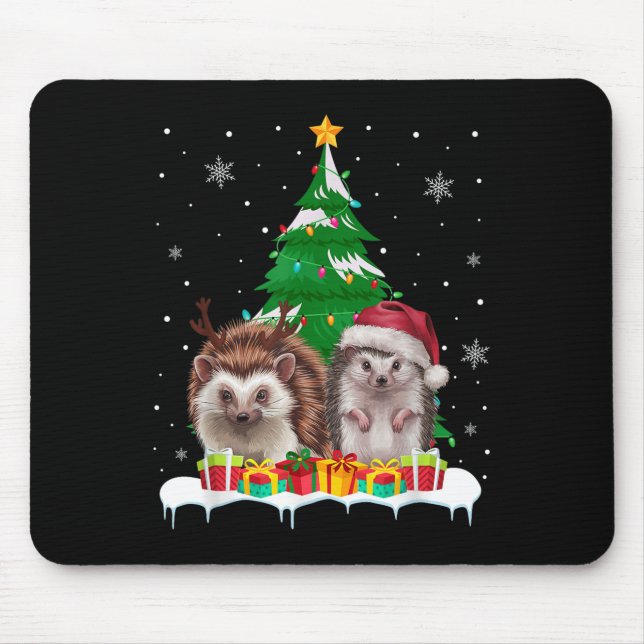 Hedgehog Christmas Tree Lights Santa Reindeer Xmas Mouse Pad (Front)