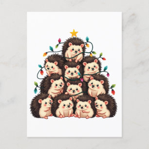 Hedgehog Christmas Tree Merry Christmas Xmas Announcement Postcard