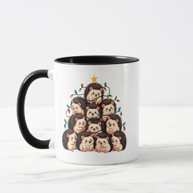 Hedgehog Christmas Tree Merry Christmas Xmas  Mug (Left)