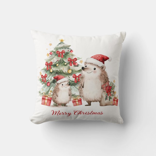 Hedgehog Christmas Tree Presents Kids Cushion (Front)