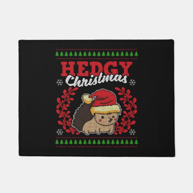 Hedgehog Christmas Ugly Christmas Xmas Gift Doormat (Front)