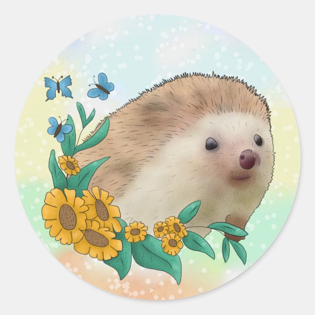 hedgehog classic round sticker (Front)