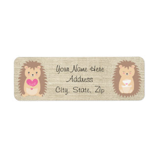 Hedgehog Country Burlap Pattern Return Address Label