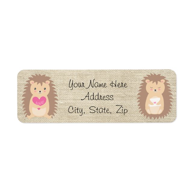 Hedgehog Country Burlap Pattern Return Address Label (Front)