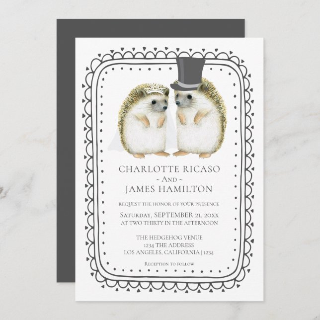 Hedgehog Couple Cute Wedding Personalised Invitation (Front/Back)