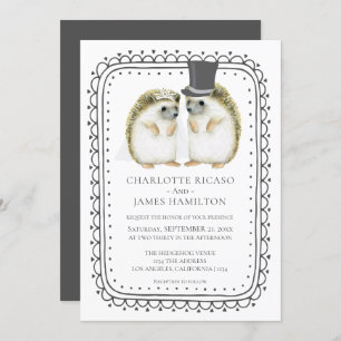 Hedgehog Couple Cute Wedding Personalised Invitation