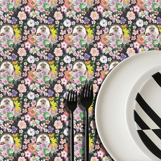 Hedgehog Cute Flowers Tablecloth (Creator Uploaded)