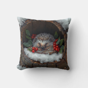 Hedgehog cute winter happiness cushion