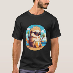 Hedgehog Drinking Beer At Beach Design Summer Vaca T-Shirt