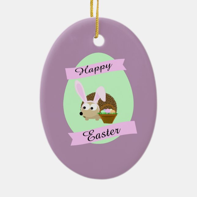 Hedgehog Easter Bunny Ceramic Tree Decoration (Back)