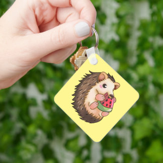 hedgehog eating a red watermelon,  key ring