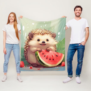 Hedgehog enjoying a piece of watermelon Fleece Blanket