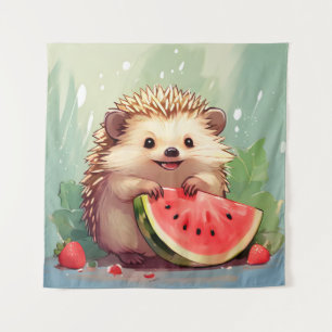 Hedgehog enjoying a piece of watermelon Tapestry