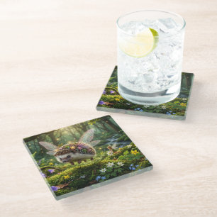 Hedgehog Fairy Whimsical Fantasy Glass Coaster