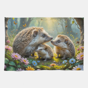 Hedgehog Family Kitchen Towel