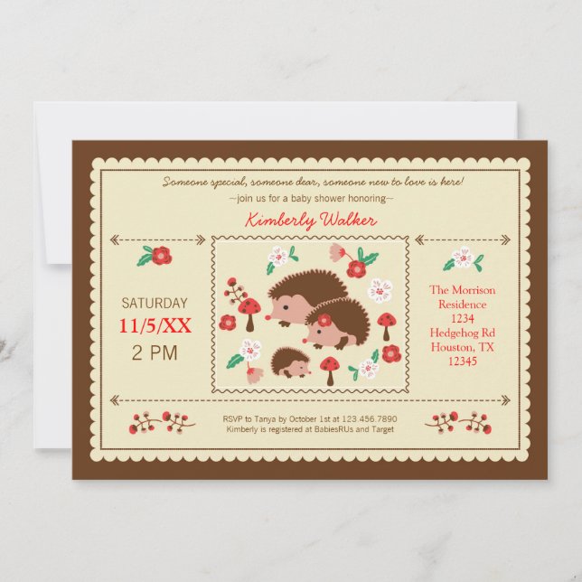 Hedgehog Family Unisex Baby Shower Invitation (Front)