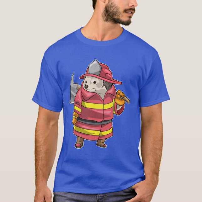 Hedgehog Firefighter Ax Fire department T-Shirt (Front)