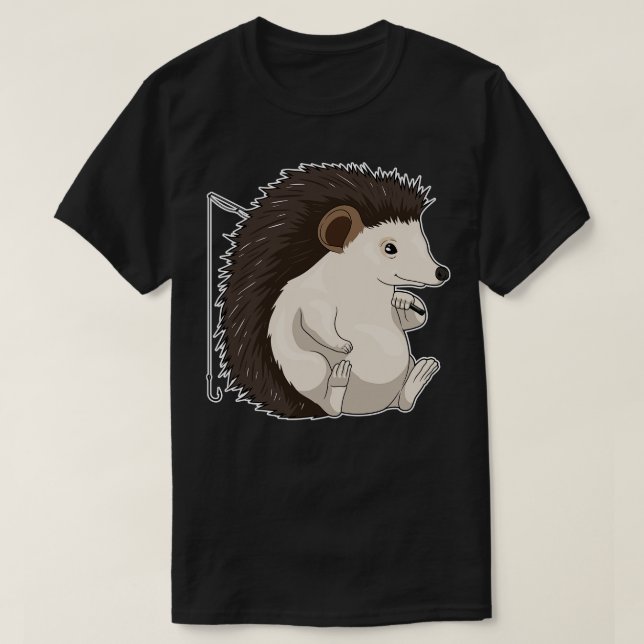 Hedgehog Fisher Fishing rod T-Shirt (Design Front)