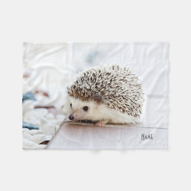 Hedgehog Fleece Blanket - Personalised with name (Front (Horizontal))