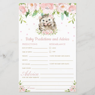 Hedgehog Floral Baby Predictions & Advice Shower
