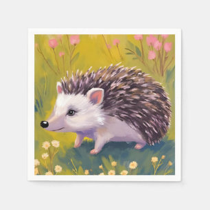 Hedgehog Floral Field Animal Painting Napkin