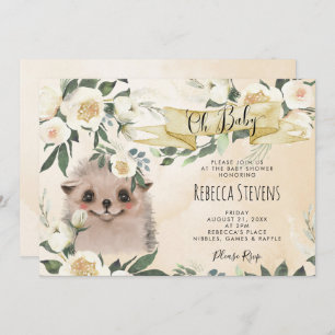 hedgehog floral neutral baby shower invitation