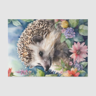 Hedgehog Floral Watercolor Portrait Tissue Paper