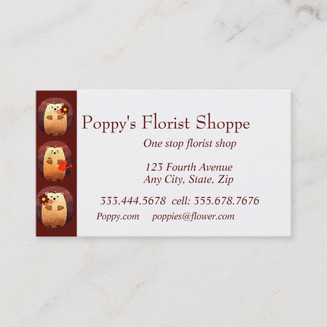 Hedgehog Florist Flower Plant Shop Business Card (Front)