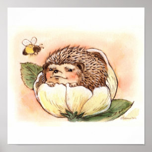 Hedgehog Flower Baby Poster