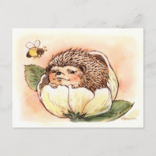 Hedgehog Flower Baby Watercolor Postcard