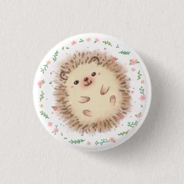 Hedgehog & Flowers Illustration 3 Cm Round Badge (Front)