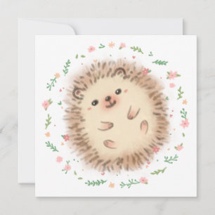 Hedgehog & Flowers Illustration Card