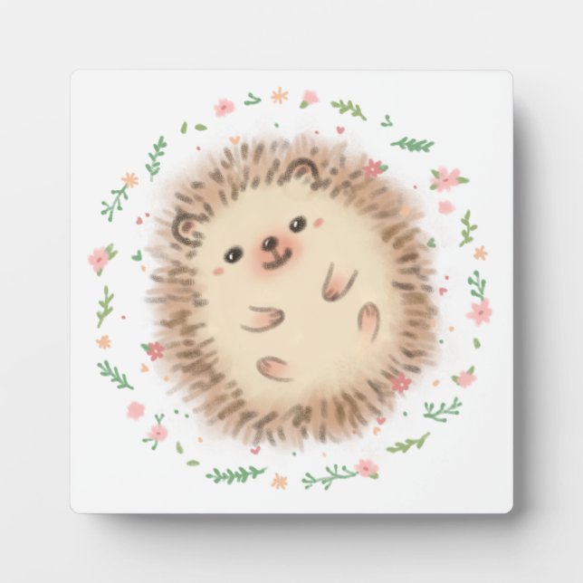 Hedgehog & Flowers Illustration Plaque (Front)