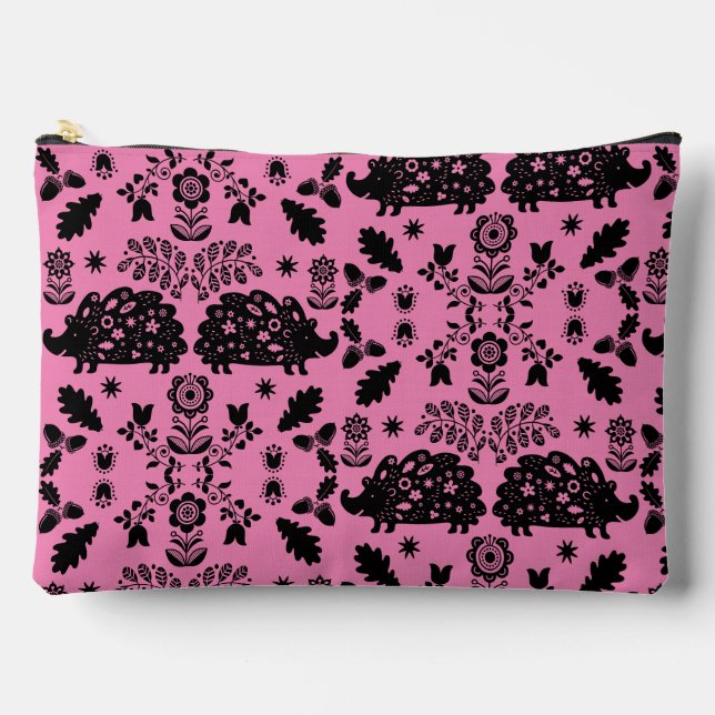 Hedgehog Folk Art Accessory Pouch (Front)