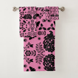 Hedgehog Folk Art Bath Towel Set