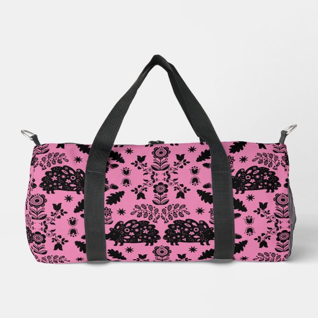 Hedgehog Folk Art Duffle Bag (Front)