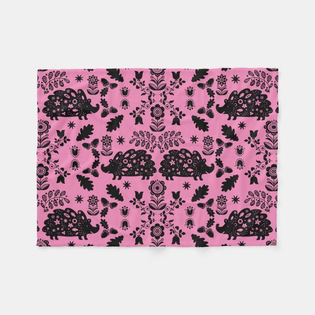Hedgehog Folk Art Fleece Blanket (Front (Horizontal))