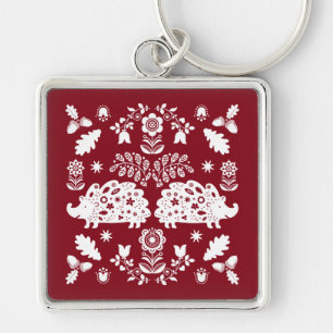 Hedgehog Folk Art Key Ring
