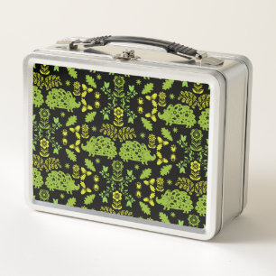 Hedgehog Folk Art Metal Lunch Box